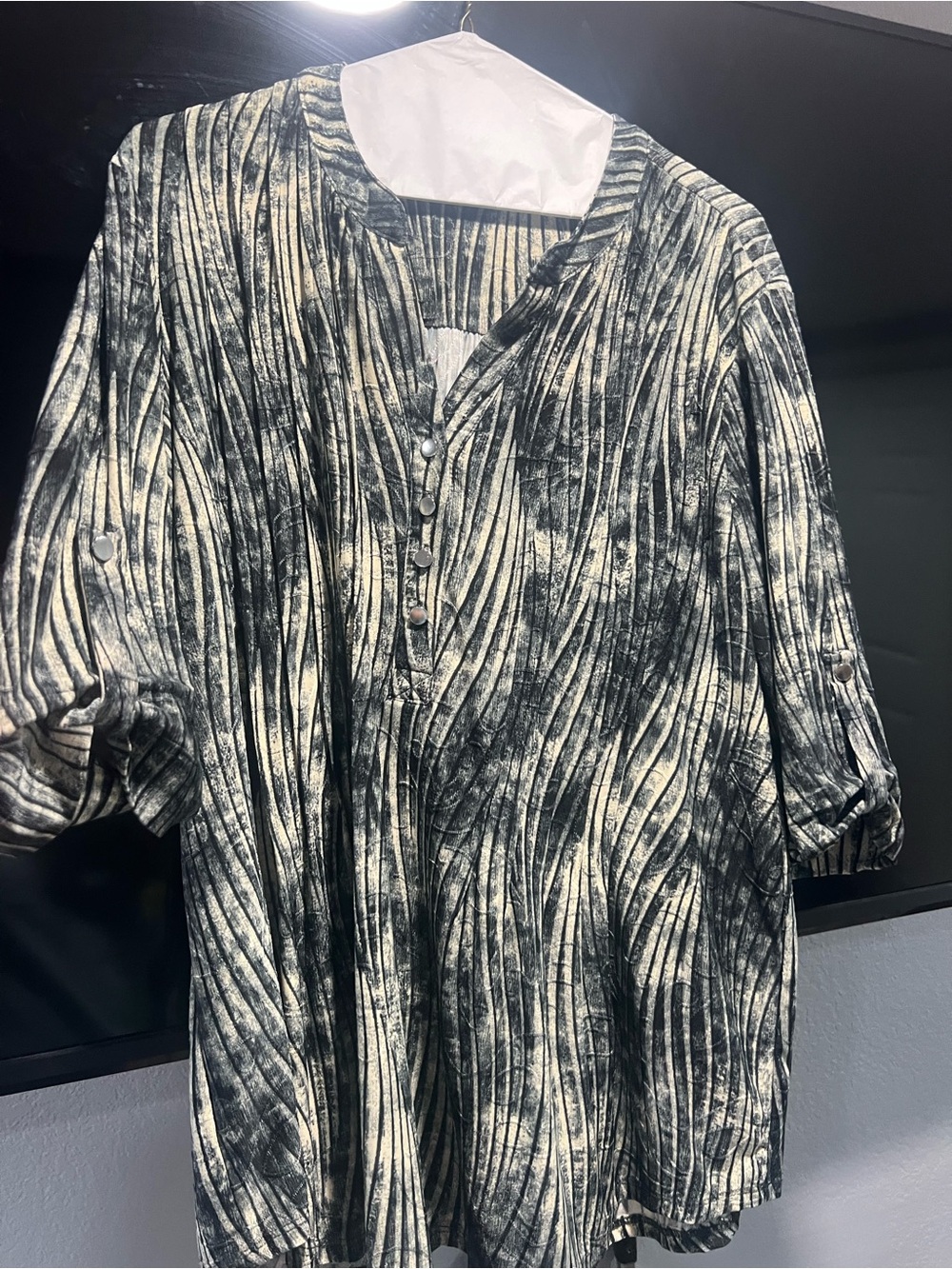 Cocomo Black and Cream Striped Button-Front Casual Shirt